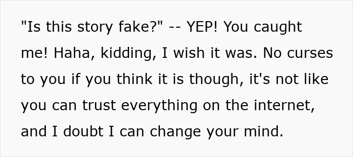 Text excerpt showing a woman's innocent goofy joke revealing her husband is a horrible, cheating jerk.