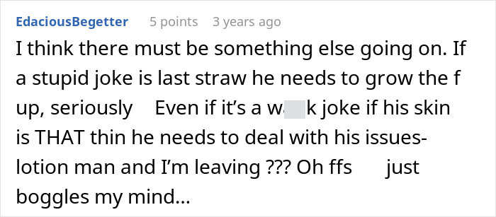 Screenshot of a Reddit comment discussing a woman’s innocent goofy joke revealing her horrible, cheating husband.