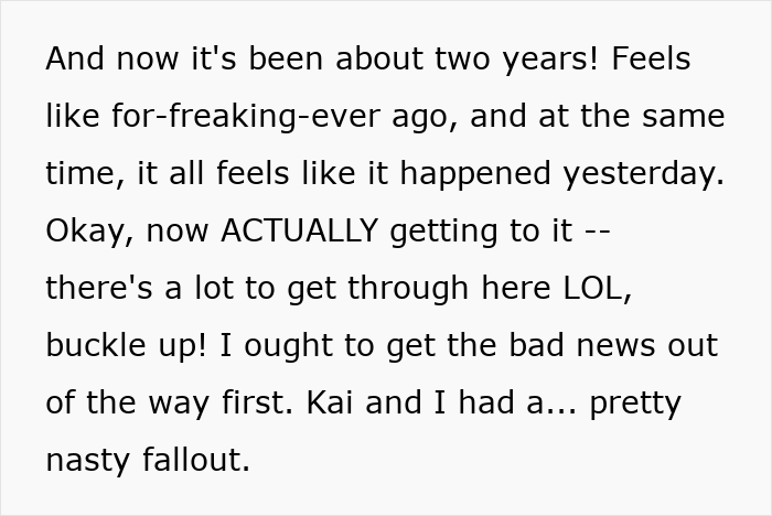 Text excerpt showing a woman's innocent goofy joke hinting her husband is a horrible, cheating jerk in a personal story.