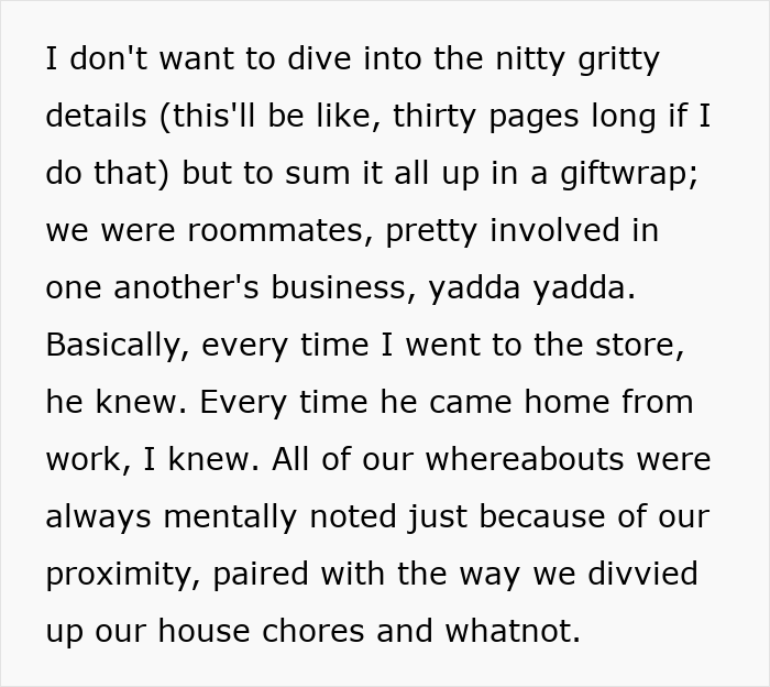 Text excerpt discussing a woman's innocent goofy joke revealing her husband as a horrible cheating jerk.