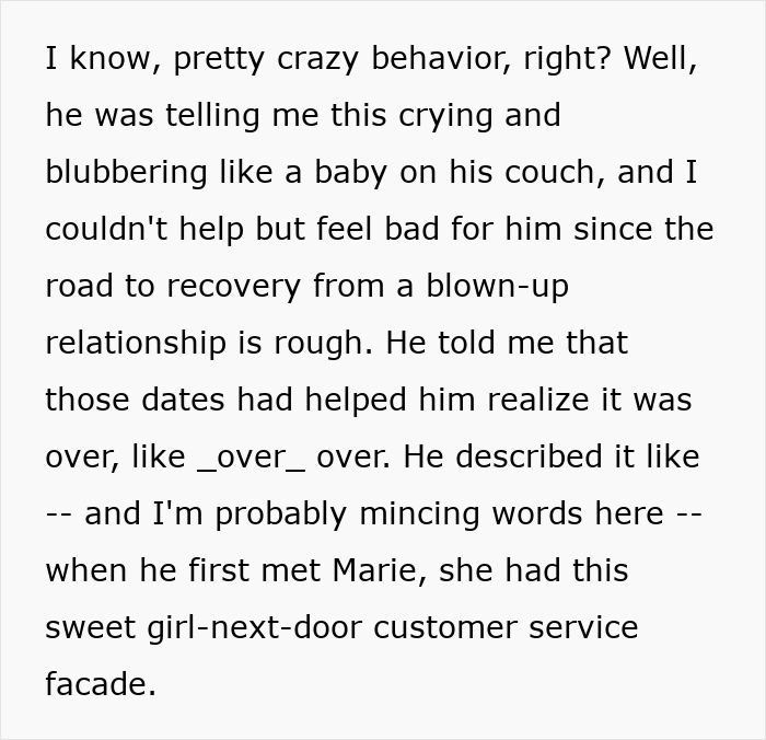 Text excerpt in a black serif font on a white background about a woman’s innocent goofy joke revealing her husband is a horrible cheating jerk.