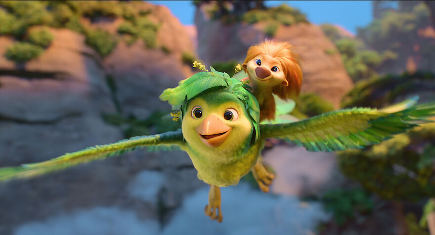 Animated characters flying over a colorful landscape, representing upcoming Michael B. Jordan movie scenes after Oscar win.