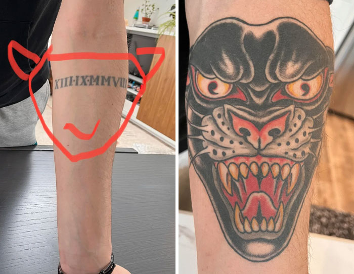 Before and after images showing tattoo designs that turned out way better than originally requested.