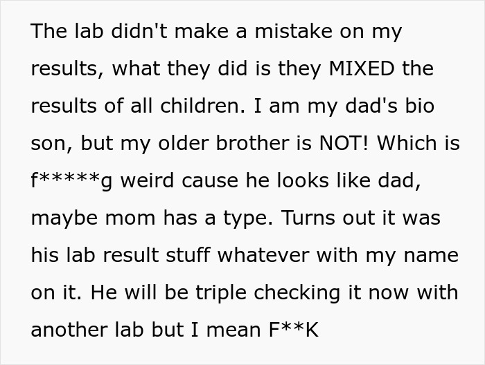 Man discovers DNA lab mixes paternity results, realizes he disowned wrong son, and seeks to reconnect with him.