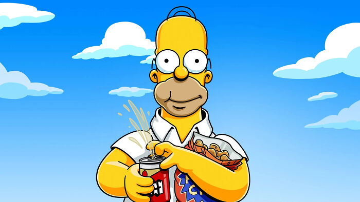 Homer Simpson holding snacks and a soda, iconic character from popular TV shows with episodes removed from streaming platforms.