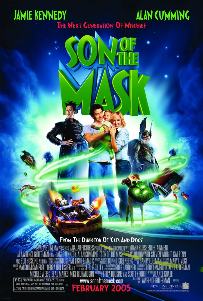 Colorful movie poster for Son of the Mask featuring characters, a glowing mask, and magical effects, related to neurological adulthood age.
