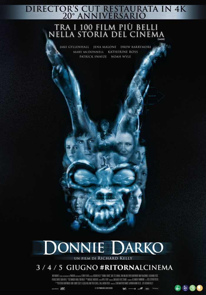 Movie poster of Donnie Darko with a dark bunny shape composed of human faces highlighting neurological adulthood at age 32 concept.