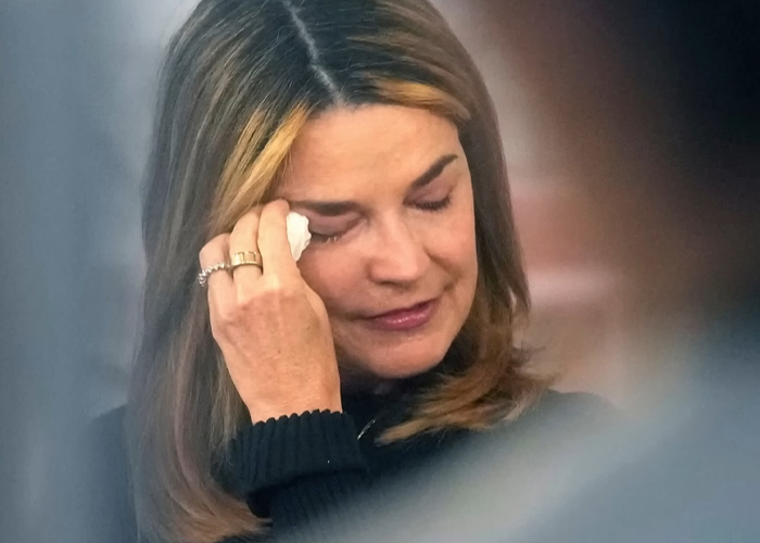 Savannah Guthrie wiping tears during a tearful Today Show return amid behind-the-scenes toxic drama.