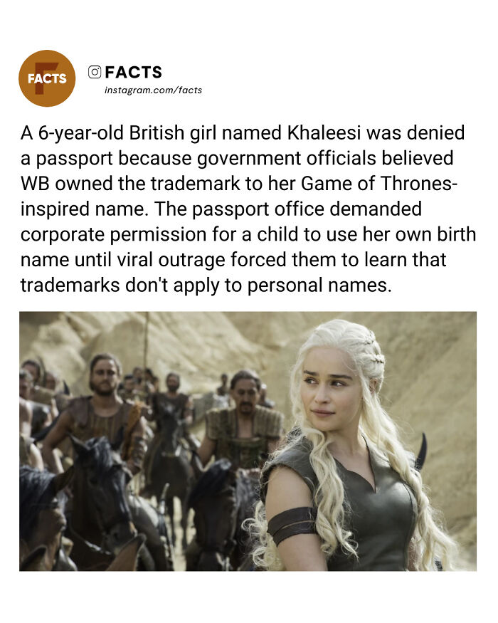 A fact about a British girl denied a passport over her Game of Thrones-inspired name, highlighting interesting brain-care insights.