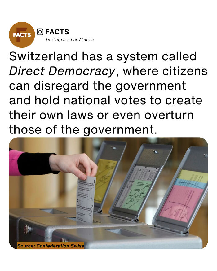 Person casting vote in Switzerland showing direct democracy system for daily brain-care facts and enlightenment.