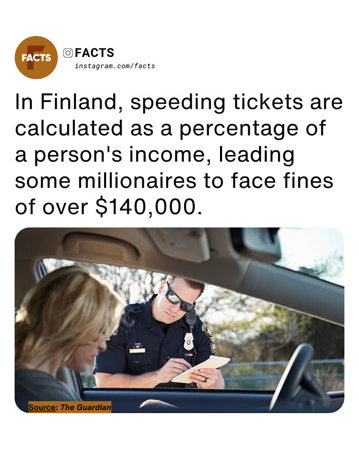 Police officer issuing a speeding ticket to a driver, illustrating interesting brain-care facts about income-based fines in Finland.