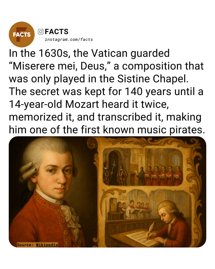 14-year-old Mozart memorizing and transcribing secret Vatican music, an interesting fact for daily brain-care.