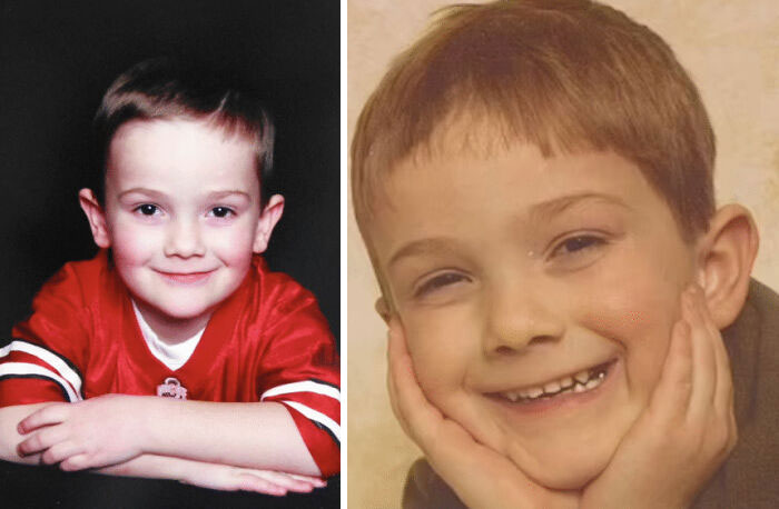 Side-by-side photos of a young boy smiling, representing unsettling mysteries that continue to fascinate and disturb.