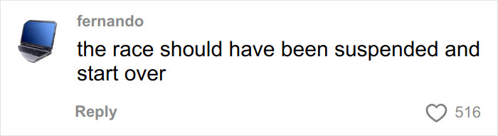 Comment reading the race should have been suspended and restarted, related to US track star losing title after officials' mistake.