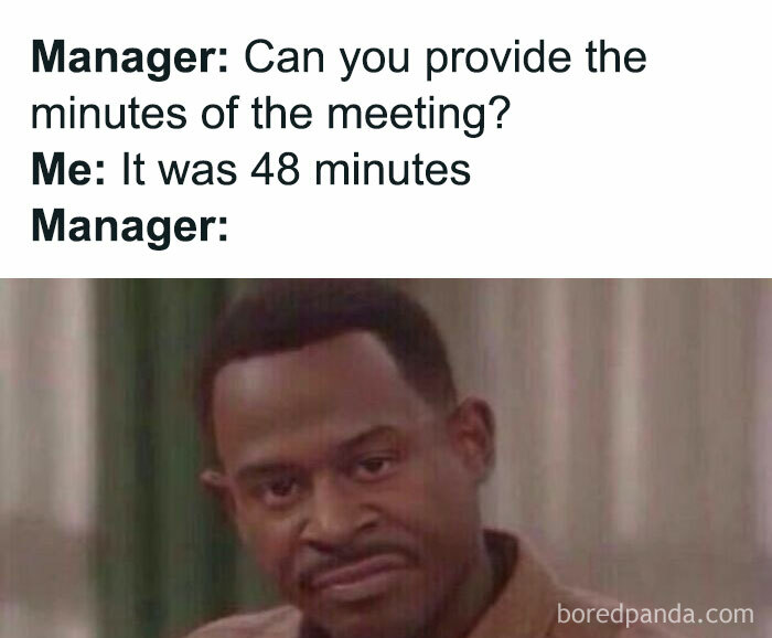 Man responding to manager's request for meeting minutes with a humorous twist, highlighting white collar humor in the office.