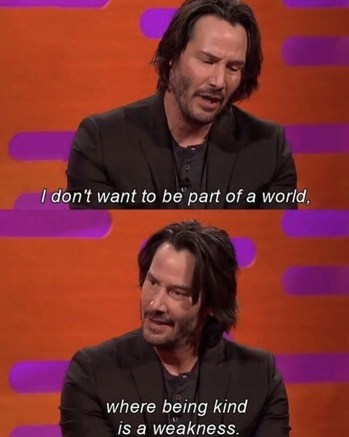 Actor expressing a message about kindness not being a weakness, highlighting uplifting posts about good left in the world.