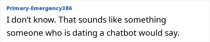 Comment text on a white background referencing Zach Braff forced to speak out after bizarre accusation about dating a chatbot.