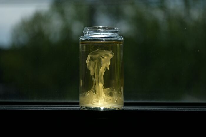Glass jar with swirling liquid inside, evoking eerie and terrifying moments experienced by urban explorers.