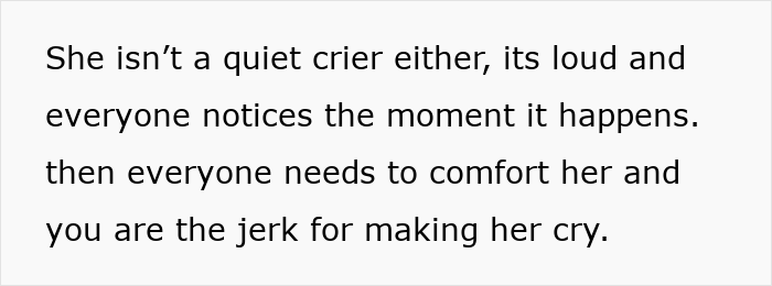 Text about a loud crier, implying she makes everyone notice and feel guilty. Highlights themes of a heartless MIL.