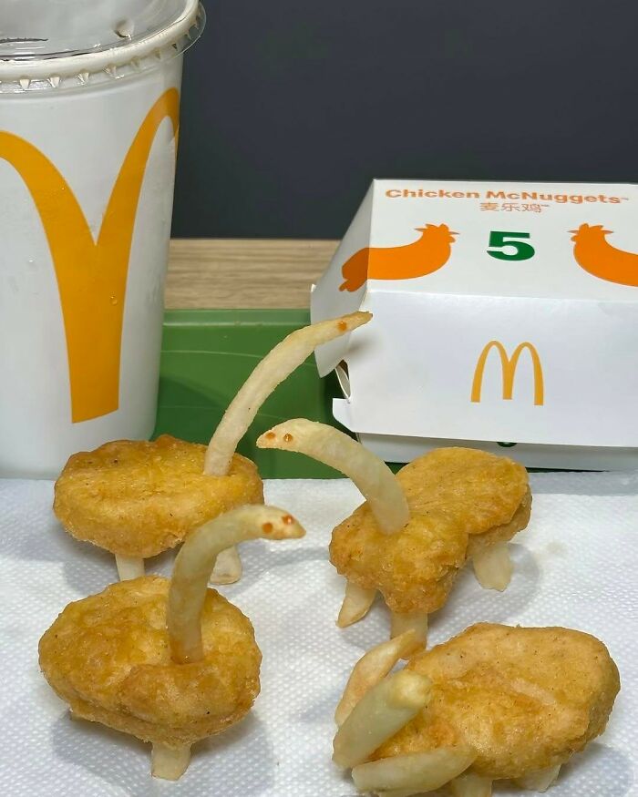 Weird images of McDonald's nuggets and fries transformed into creatures, a truly hmmm moment.