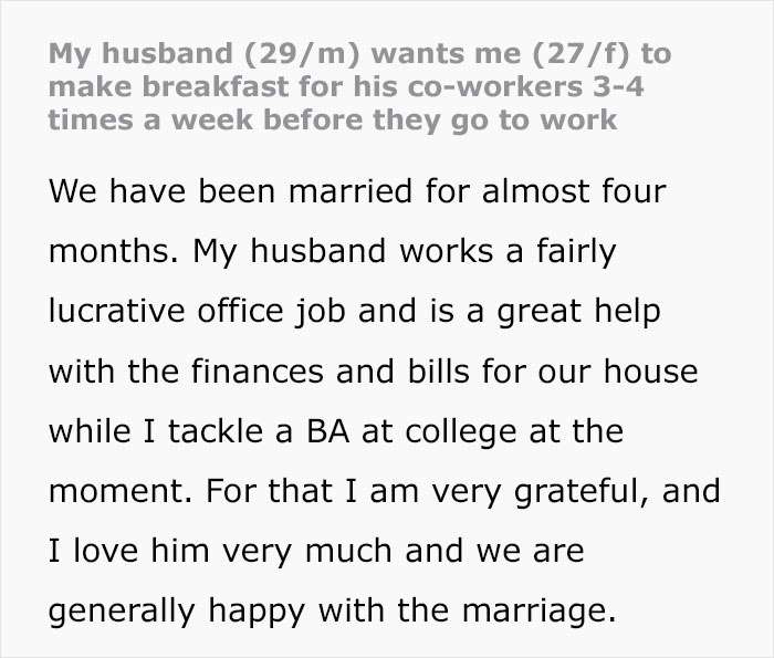 Marido explode com a esposa quando ela o confronta sobre ter que preparar o café da manhã para seus colegas