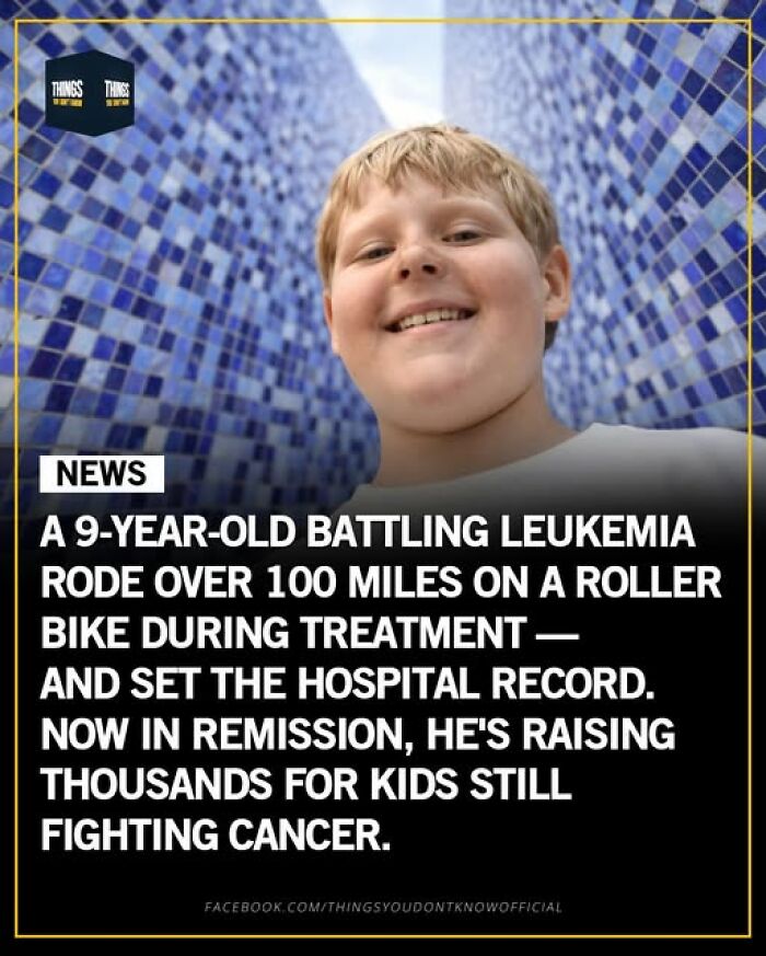 Smiling boy who battled leukemia rode over 100 miles on a roller bike, setting a hospital record and inspiring cancer support stories.