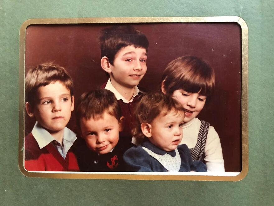 Vintage portrait of five children symbolizing parentification and the heavy burden of being your parents&rsquo; parent.