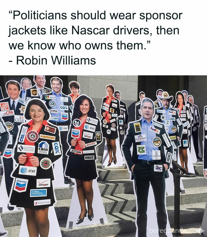 Cutouts of people with sponsor logos all over their clothes illustrating relatable memes about the challenges of adulthood.