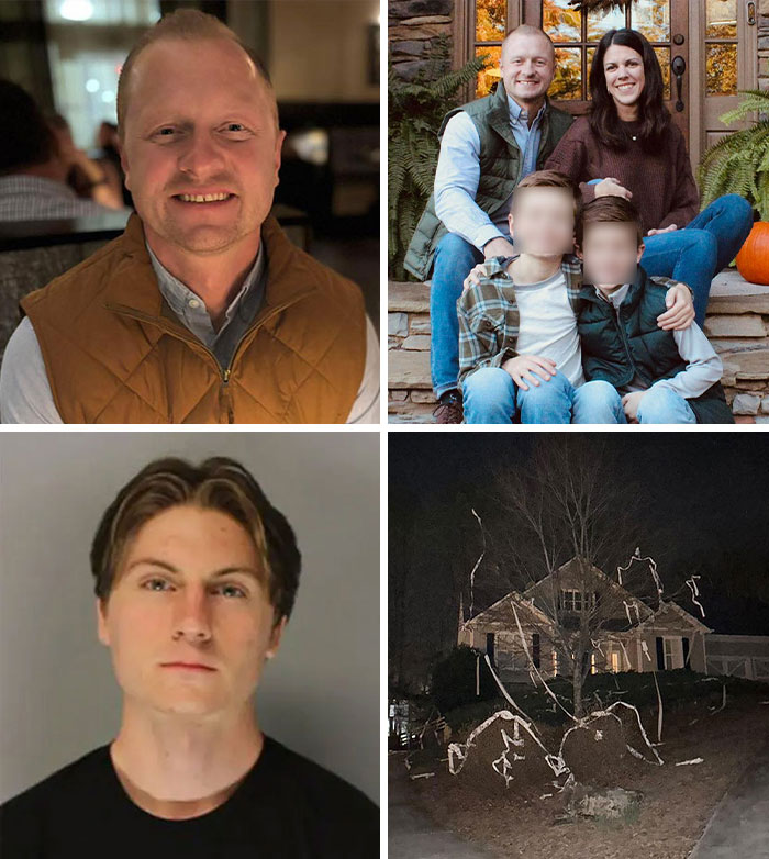 Collage of four images: two men, a family, and a house, representing people who lost their lives in freak accidents.