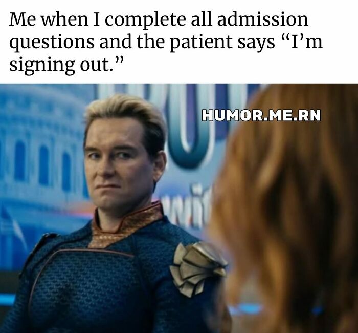 Man in superhero costume making a skeptical face, illustrating funny healthcare memes about patient admission frustrations.