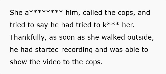 Text excerpt revealing a dramatic story involving a woman, her mom, police involvement, and recorded evidence.