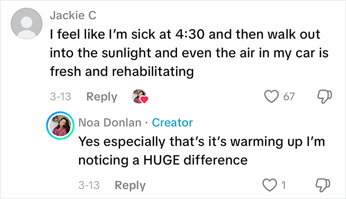 Comments discussing feeling sick from office air and noticing a huge difference when outside fresh air is experienced.
