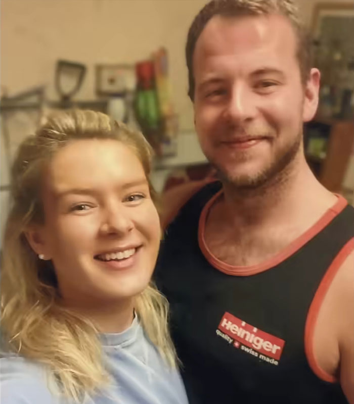Smiling couple indoors, highlighting the devastated bride-to-be exposing fianc&eacute;&rsquo;s horrific crimes before their wedding.