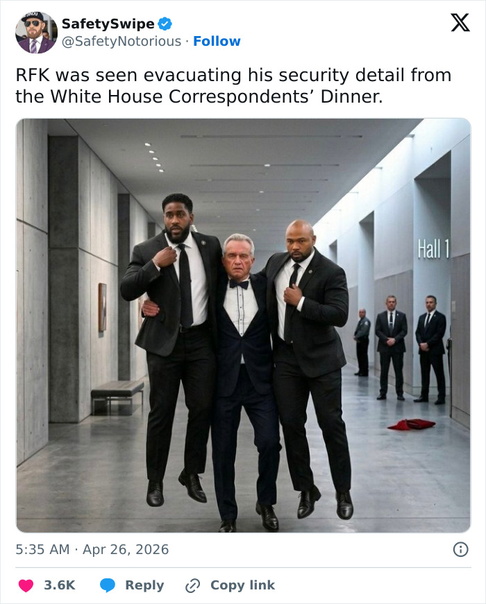 RFK escorted by security, with feet dangling, from a White House dinner. Netizens react to security incident.