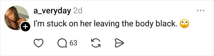 Comment on social media post highlighting fans noticing something off about a glamorous white influencer's deleted post.