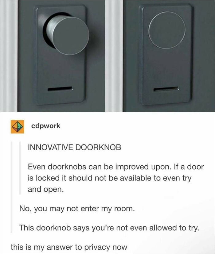 Innovative doorknob meme showing a locked door with no k**b to prevent opening, perfect for wild memes and humor.