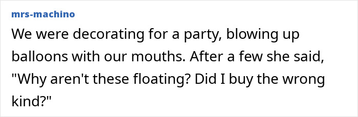 A screenshot of a story by mrs-machino, where someone ran their stupid mouth about balloons not floating. Office shock moments.