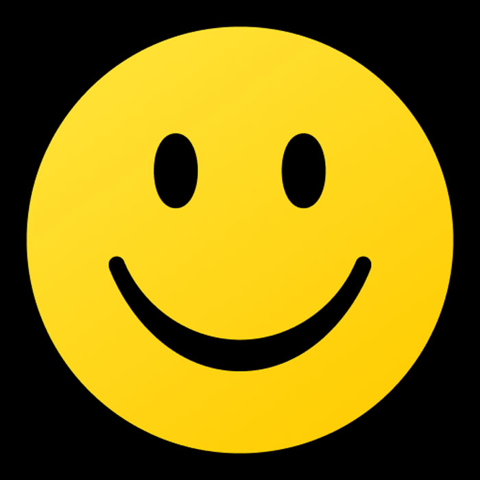 Yellow smiley face icon on black background representing social media campaign reactions and company branding.