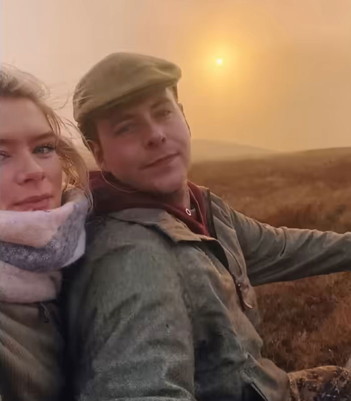 Bride-to-be and fianc&eacute; outdoors at sunset, highlighting devastated bride-to-be exposing fianc&eacute;'s horrific crimes before wedding.