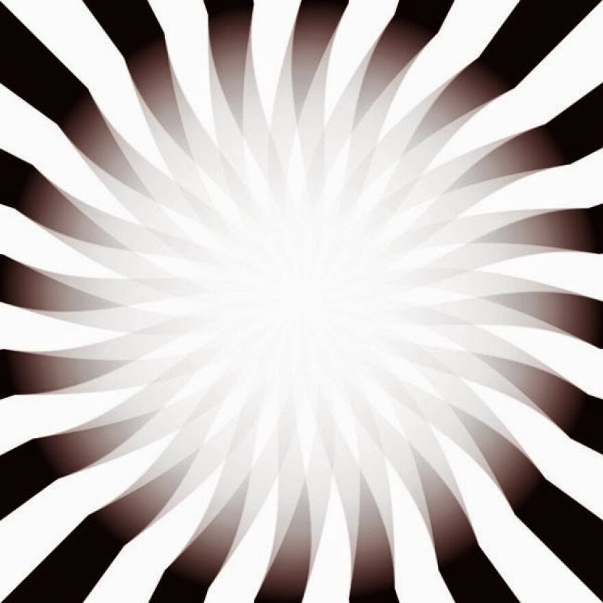Mesmerizing black and white swirling radial pattern, a brain-bending optical illusion for neuroscience enthusiasts.