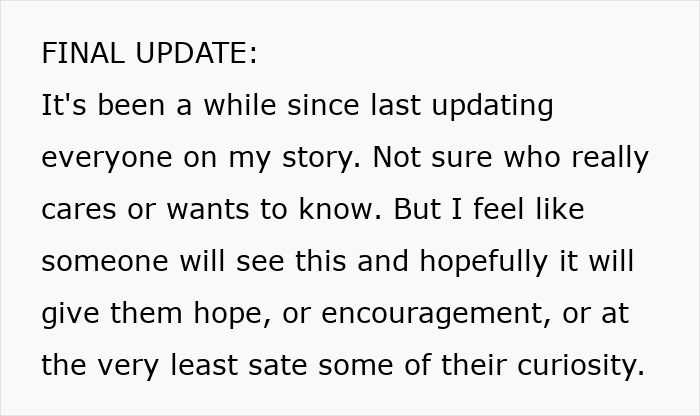 Text update from a man who snoops on his wife's phone, sharing his final thoughts and hoping to provide hope or encouragement.