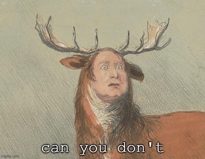 Surreal image of a confused human face on a deer body, showcasing one of the most confusing and unhinged images.