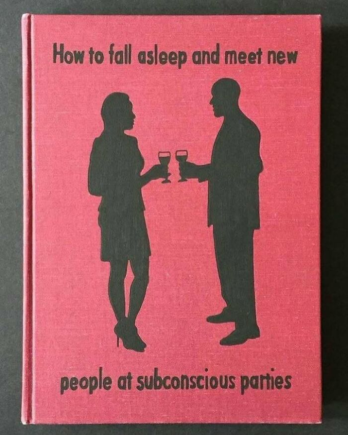 Book cover with silhouettes of man and woman toasting, illustrating confusing and unhinged images that get weirder the longer you look.