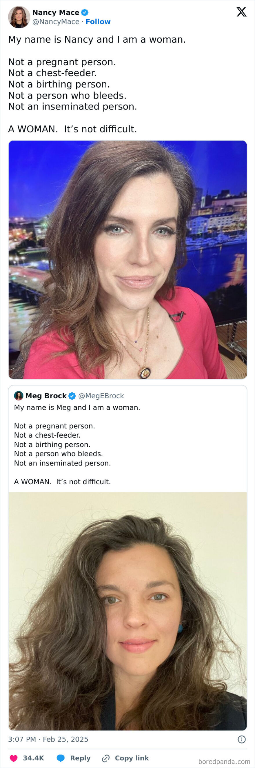 Two women's tweets and selfies affirming I am a woman, not cis. A powerful message of LGBTQ+ allyship.