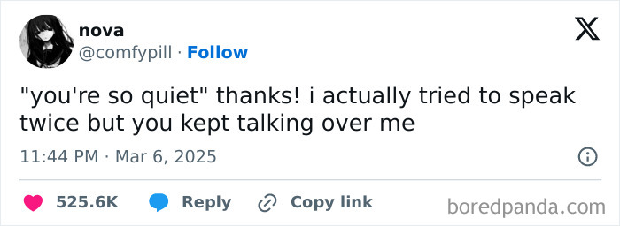 Tweet screenshot showing a relatable meme about trying to speak but being talked over, illustrating painfully relatable memes.