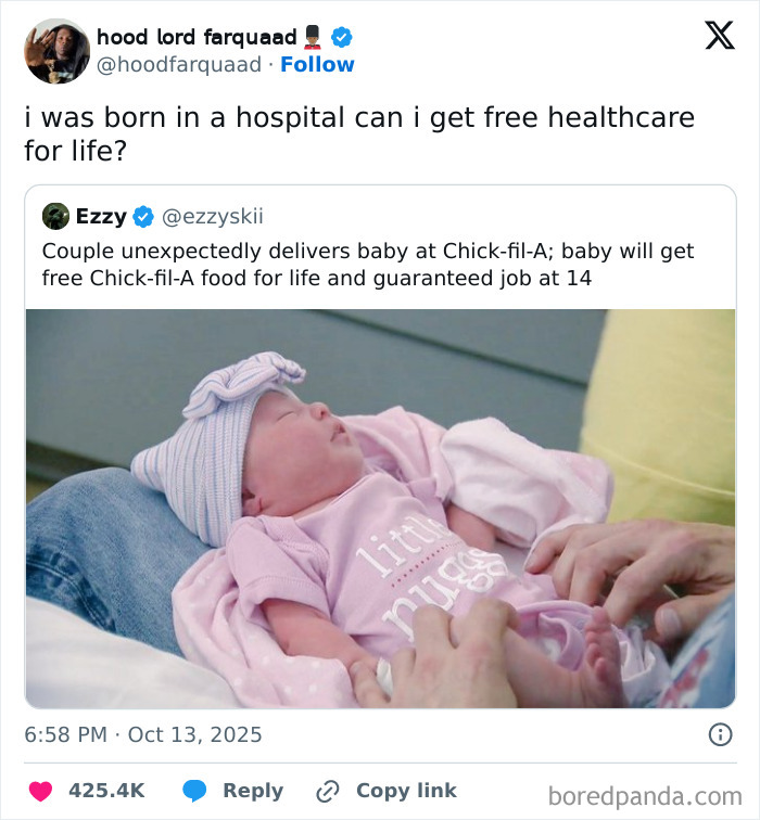 A tweet featuring a sleeping baby in a pink outfit and a question about healthcare, relevant to Black Twitter insights.