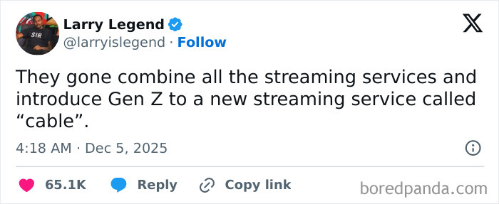 Larry Legend's tweet about streaming services becoming cable. An important tweet from Black Twitter about digital entertainment evolution.