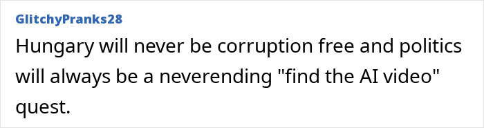 User GlitchyPranks28's comment on Hungary's corruption and politics, highlighting a stereotype about countries.