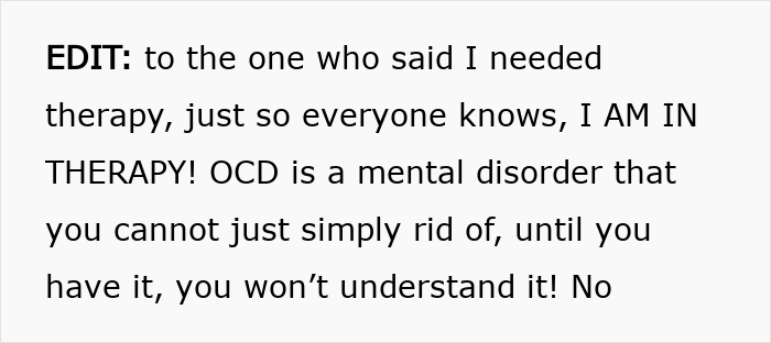 Text excerpt about therapy and OCD, illustrating emotional liberation after ending relationship over penny dispute.