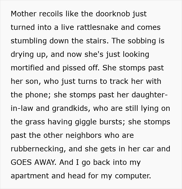 Woman recoils as MIL uses emergency key to drop in unannounced, family ready to show her what an emergency is.